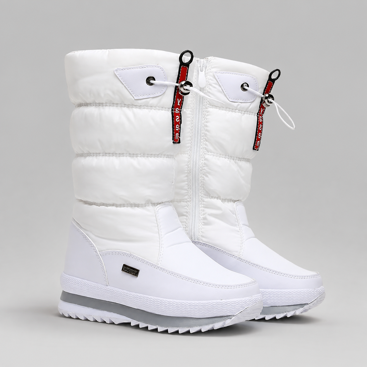 Waterproof quilted front-zip snow boots for women