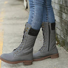 Quilted lace-up mid-calf winter boots with knit cuff for women