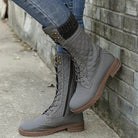 Quilted lace-up mid-calf winter boots with knit cuff for women