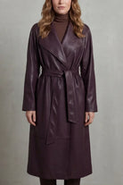 Leather-look longline trench belted coat for women