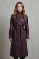 Leather-look longline trench belted coat for women