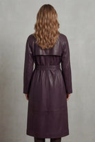 Leather-look longline trench belted coat for women