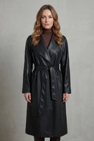 Leather-look longline trench belted coat for women