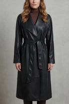 Leather-look longline trench belted coat for women