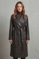 Leather-look longline trench belted coat for women